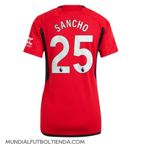 Camiseta Manchester United Jadon Sancho #25 Primera Equipación Replica 2023-24 para mujer mangas cortas